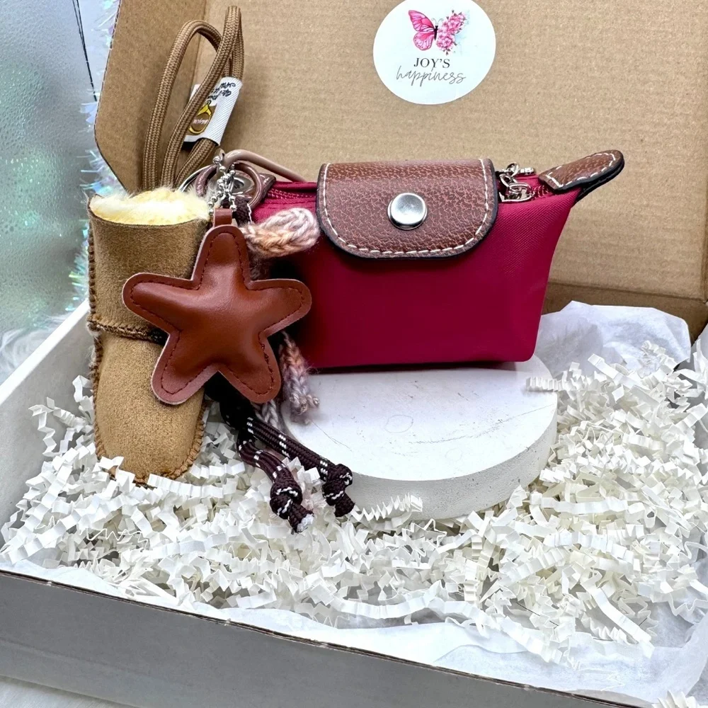 Women's Red Mini Coin Purse wristlet w/ Cute Boot, Star, Heart Charms